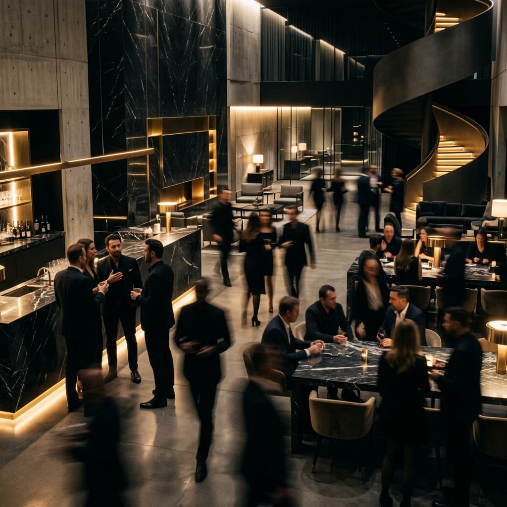 Cinematic lounge atmosphere